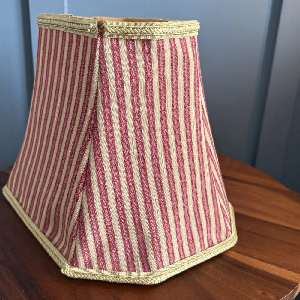 Vintage Striped Lampshade Burgundy Tan Square Bell Rope Trim 12.